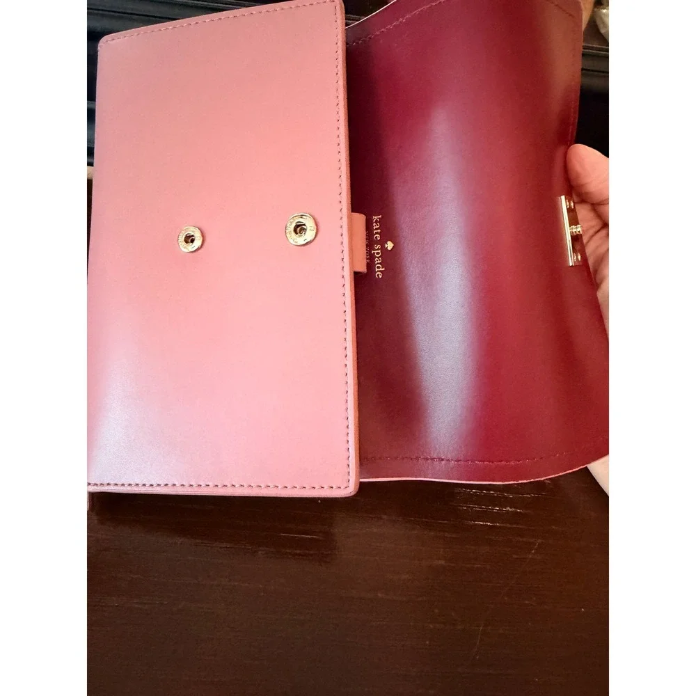 Kate Spade Wallet Women OS Pink Leather Bifold Phone Case Clutch Burgundy - Picture 4 of 10